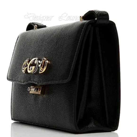 NEW GUCCI Zumi Interlocking G Horsebit Black Grain Leather Small Crossbody Bag - Picture 2 of 15